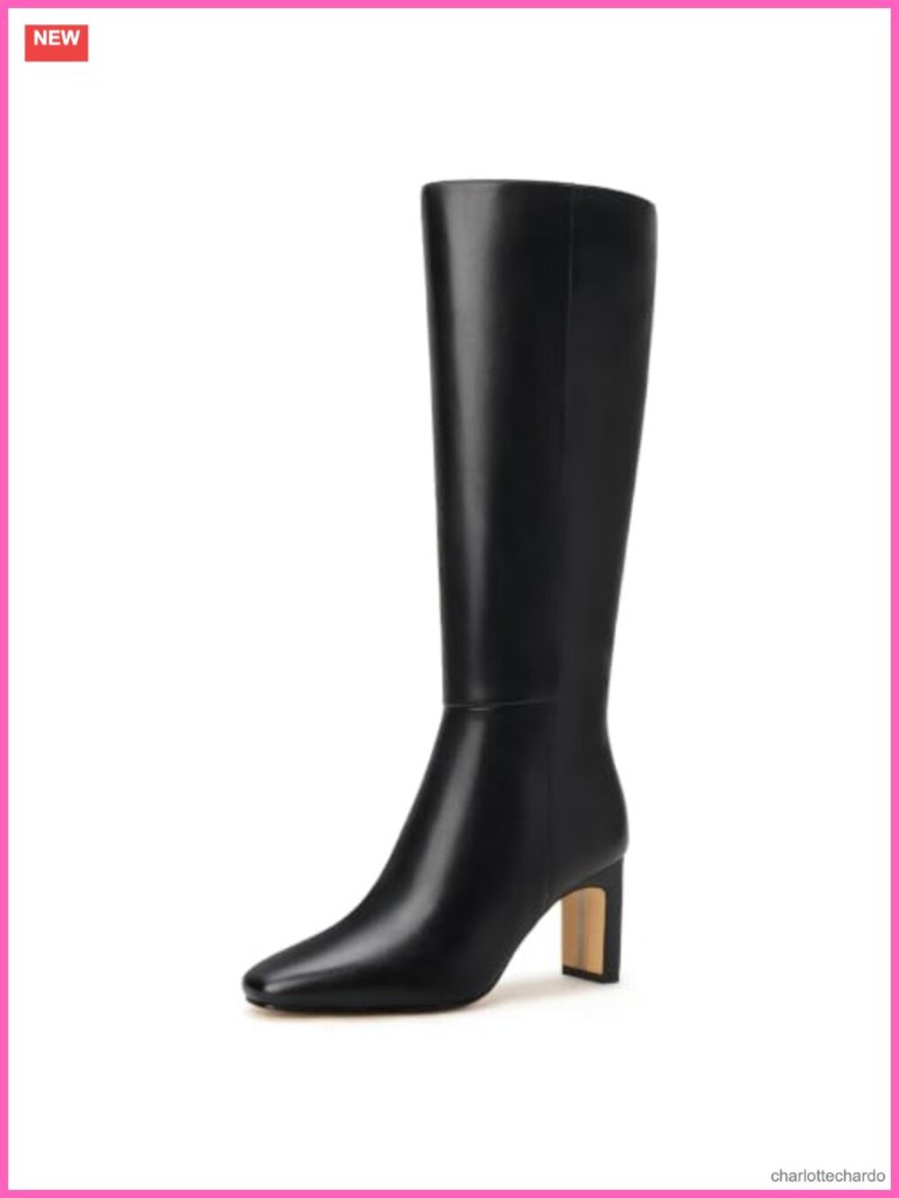 Women's Square Toe Faux Leather Knee High Heeled Boots 3" Block Heel Side Zip